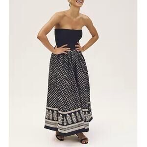 NWT J.Crew Strapless Stretch A-Line Mixy Dress Block Print In Black Size Medium